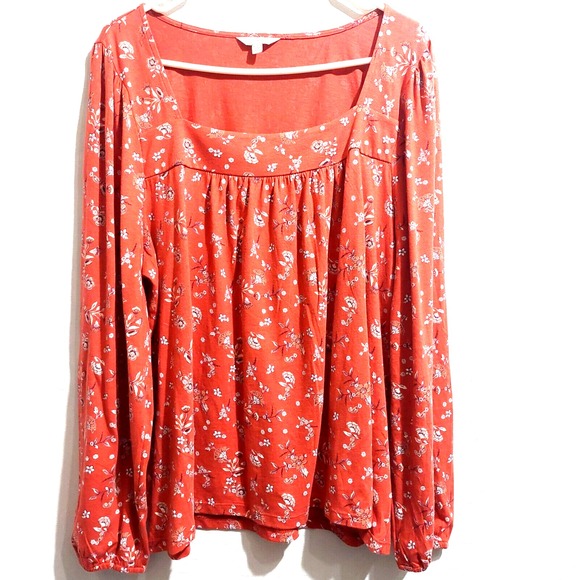 Lucky Brand Tops - Lucky Brand Womens Size XXL Popover Top Boho Square Neck Floral Balloon Sleeve